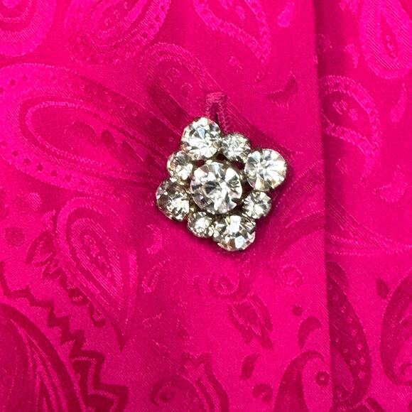 Vtg Silk ADRIANNA PAPEL Dress Plus 16 80s Glam Paisley Rhinestone Puff Sleeve - Picture 8 of 13